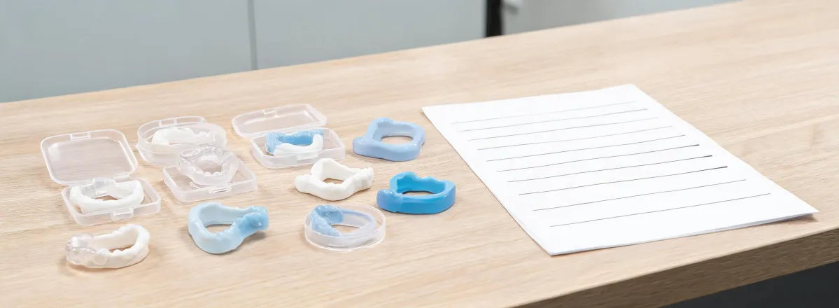 A buyer reviewing mouthguard sample documentation
